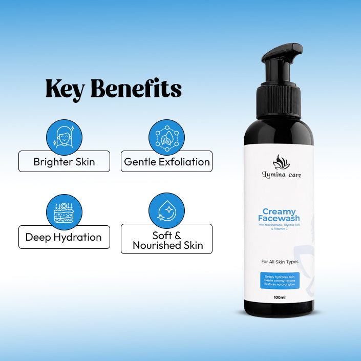 Lumina Care Creamy Facewash – Hydrating Cleanser with Niacinamide, Vitamin C & Glycolic Acid (100ml)